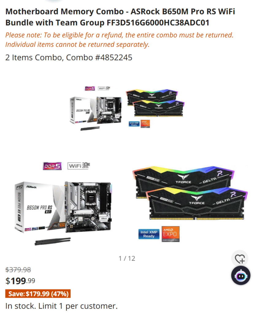 [Newegg] ASRock B650M Pro RS WiFi + T-FORCE DDR5 8GB X2