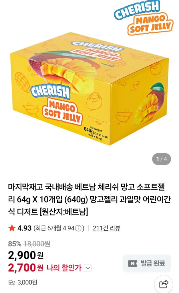 Thạch Xoài Cherish 64gx10 miếng v.v.