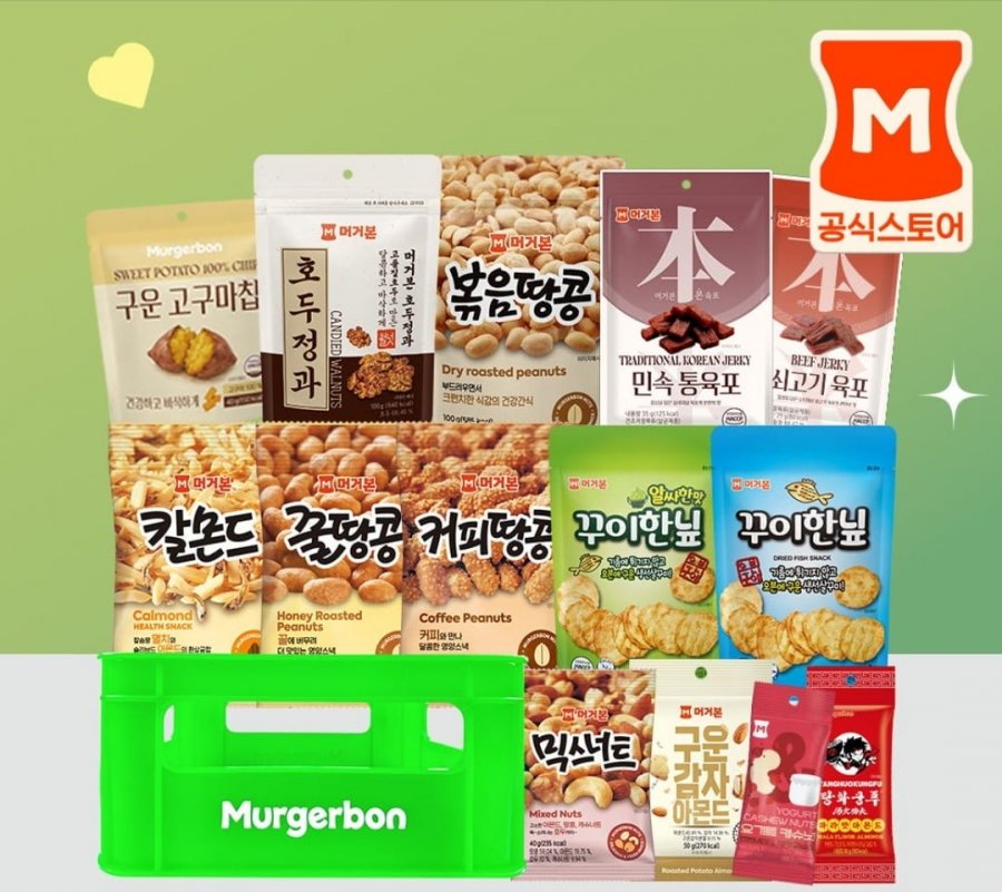 Hộp xanh Mugerbone 14 loại, Hộp snack 21 loại, Bột ngô Kellogg’s, Tteokbokki trường Kookmin, Xúc xích gà Jinju Ham Healthy
