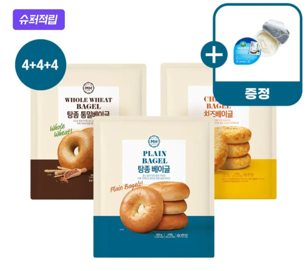 Shinsegae Food Sữa & Bánh mì mật ong 3 loại 95g 12 gói (tổng cộng 3 gói) (thường/lúa mì nguyên hạt/phô mai) + 3 loại phô mai kem 20g được cung cấp