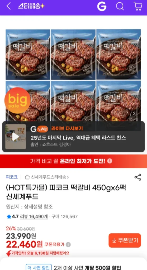 Peacock Tteokgalbi 450g x 6 gói