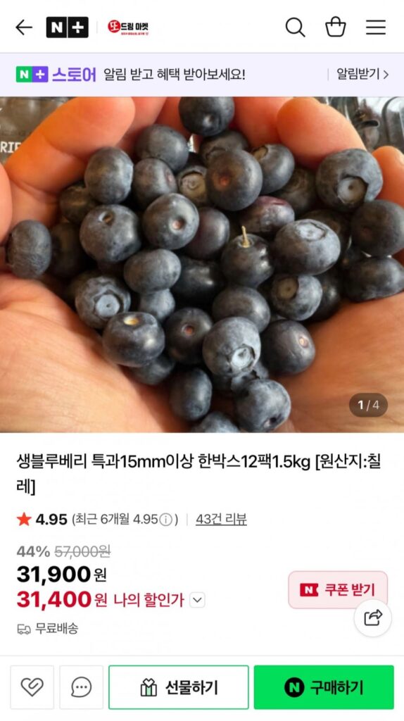 Việt quất tươi đặc biệt 15mm trở lên, 125g, 12 gói