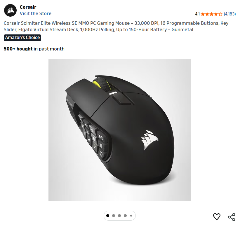 [Amazon] Chuột CORSAIR SCIMITAR RGB Elite Wireless SE