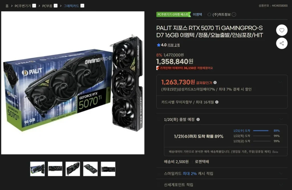 Chiếc xe cuối cùng có giá khoảng 1,2 triệu won trước khi 5070Ti ngừng sản xuất