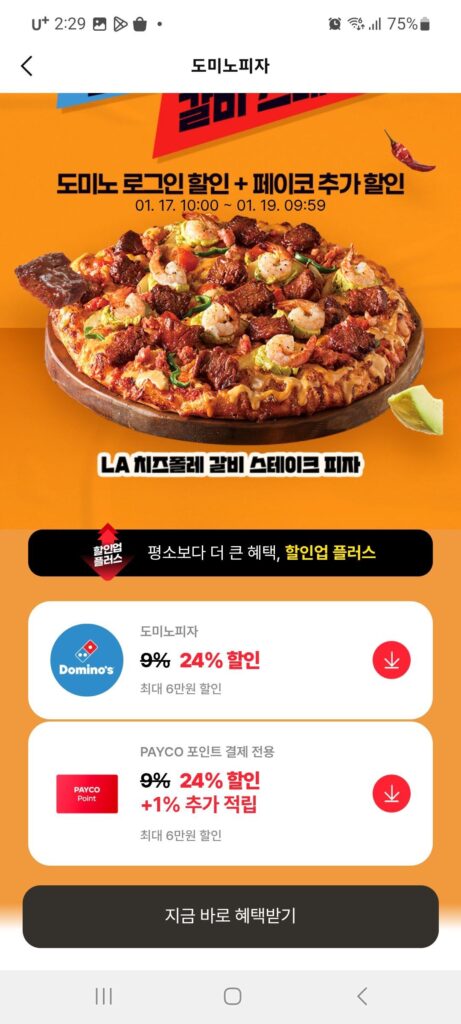 Giảm giá Domino’s Pizza + Giảm giá thêm 24% của Payco