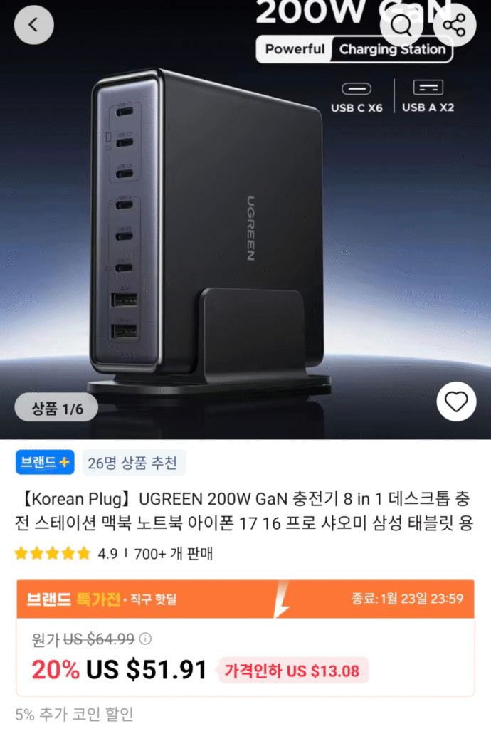 [Ali] Củ sạc 8 cổng Ugreen 200W GaN