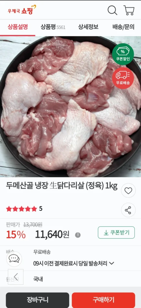 Thịt đùi gà sống đông lạnh Dumesangol (thịt) 2kg