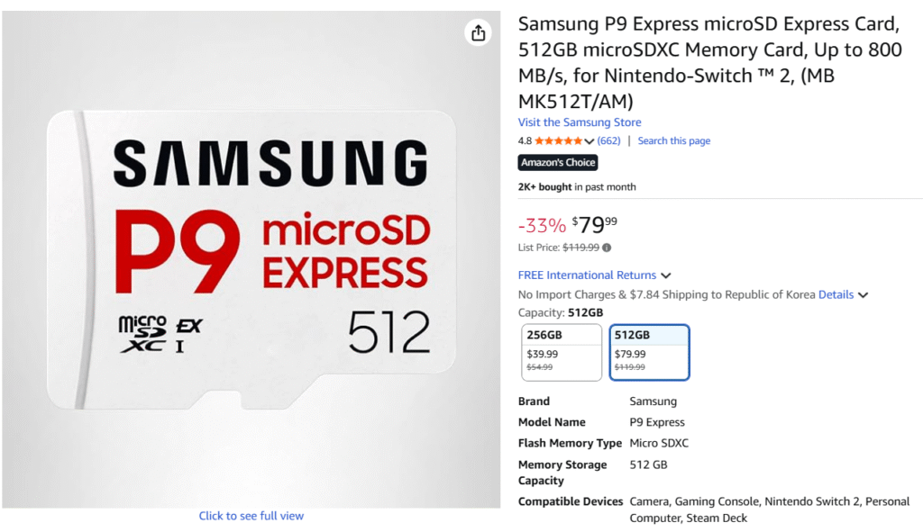 [Amazon] Thẻ nhớ microSD Express Samsung P9 512GB