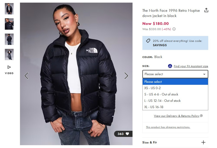 ASOS US North Face 1996 Nuptse