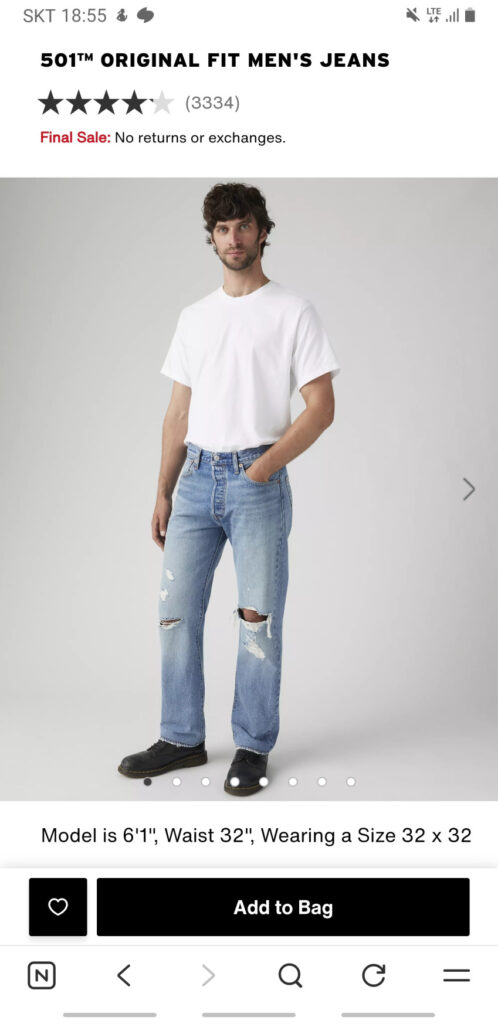 Levi’s 501 Original Fit Destroyed Jeans Medium Wash