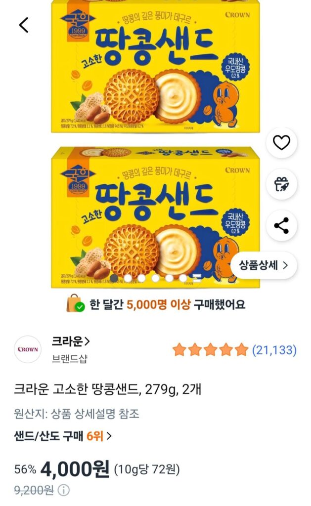 Cát đậu phộng mặn Crown, 279g, 2 miếng