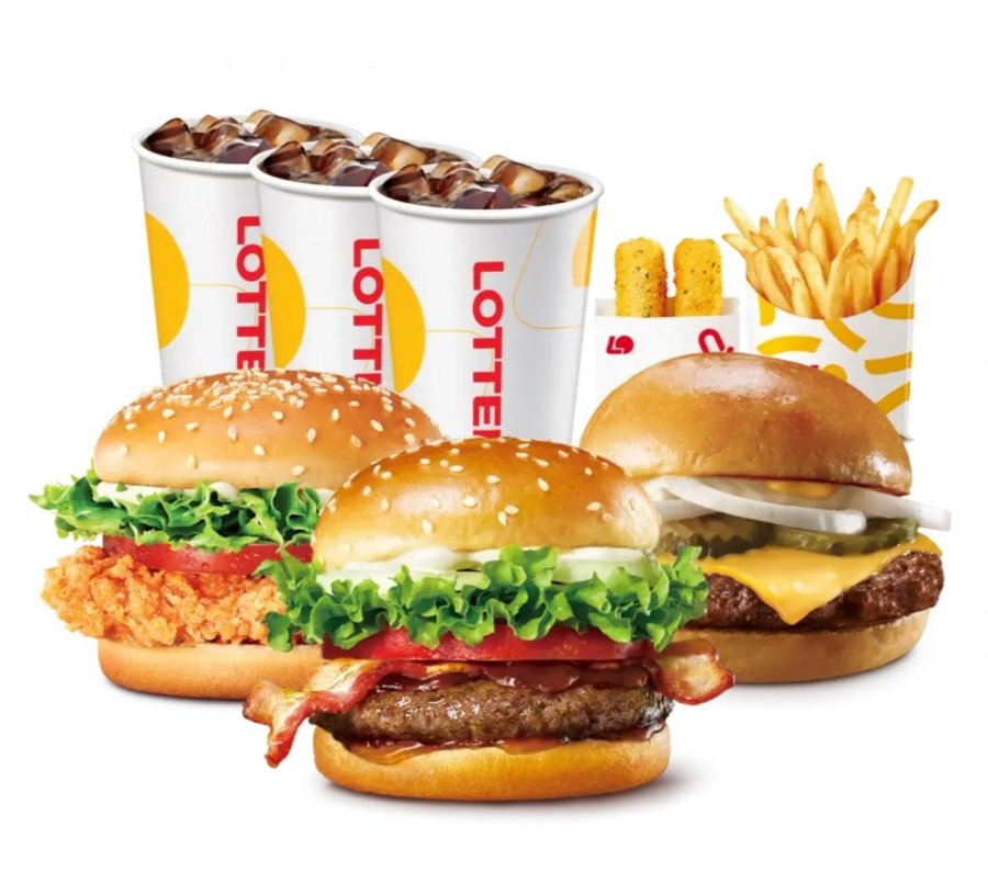 Lotteria Megaday gói 3 người/Ria Bulgogi Bacon + Burger phô mai cổ điển + Burger gà giòn nóng + Khoai tây R + Phô mai que + Cola R 3 ly