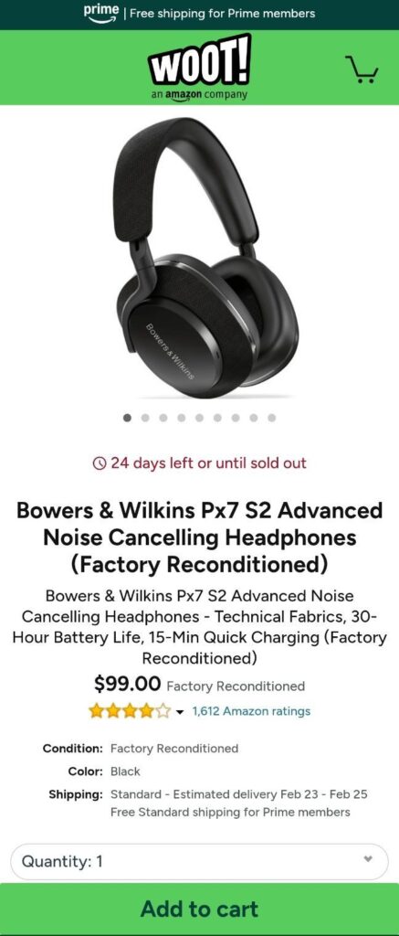 Chỉ để sử dụng) Tai nghe khử tiếng ồn nâng cao Bowers & Wilkins Px7 S2 được tân trang lại tại nhà máy
