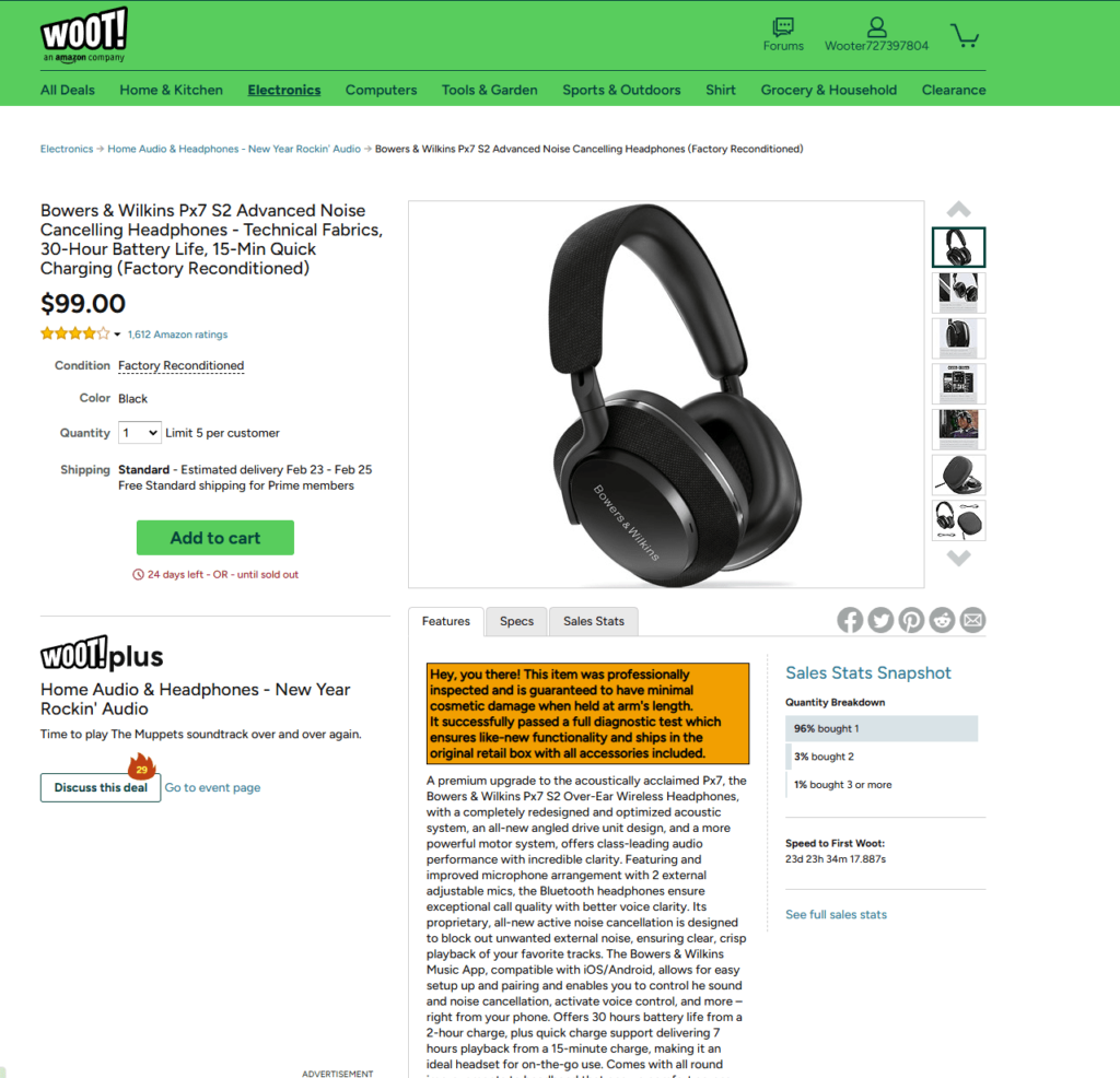 Cần có bản sao lưu B&W PX7 S2 (sản phẩm được tân trang lại tại nhà máy)