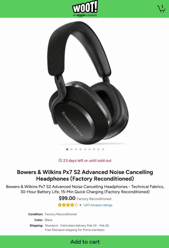 [Khác] Tai nghe không dây chống ồn B&W PX7 S2 (Được tân trang lại tại nhà máy)