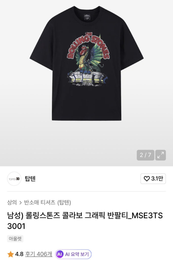 Top Ten x Tay áo ngắn của Rolling Stones