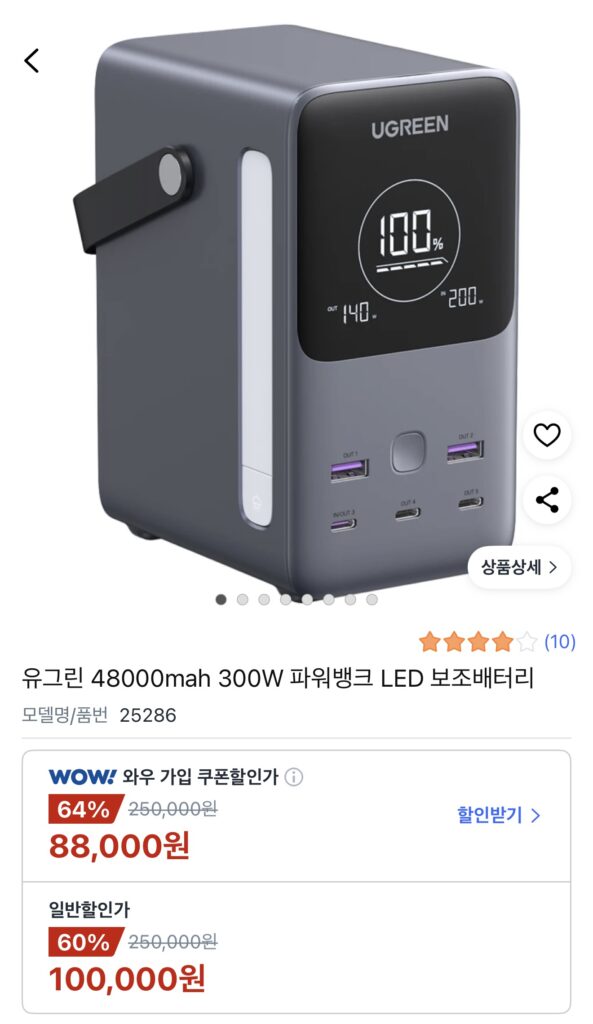 [Coupang] Pin dự phòng UGREEN 48000mah 300W (khởi động)