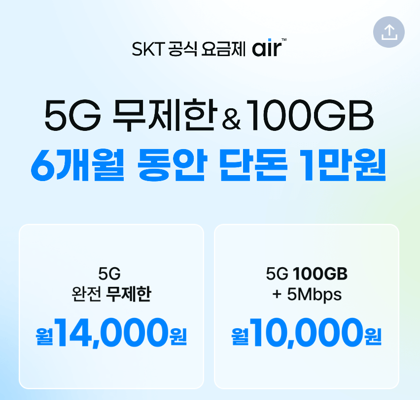 SKT 5g 100GB+ 5mbps