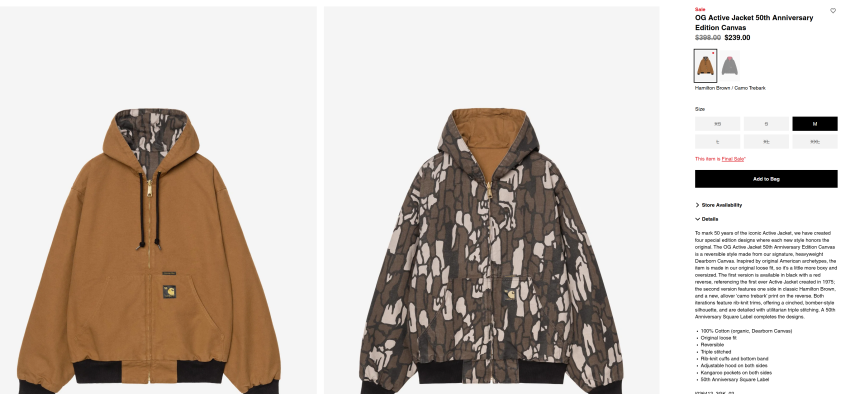 OG Active Jacket Phiên bản kỷ niệm 50 năm Canvas Hamilton Brown Camo Trebark được rửa sạch