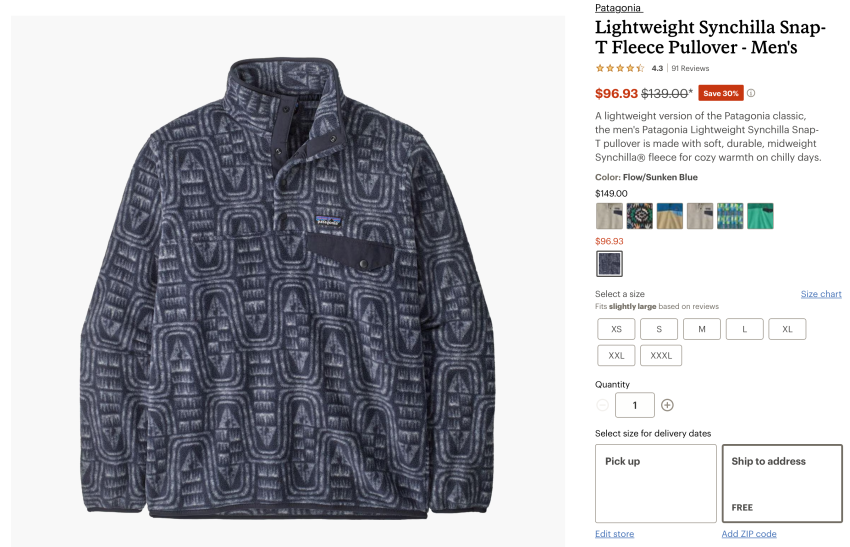 Patagonia Áo len chui đầu lông cừu Synchilla Snap-T nhẹ – Nam