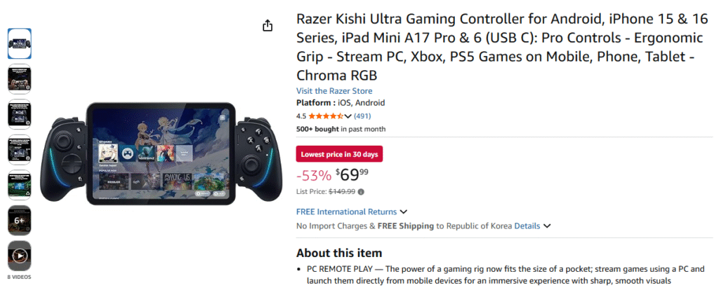 [Amazon] Bộ điều khiển chơi game Razer Kishi Ultra