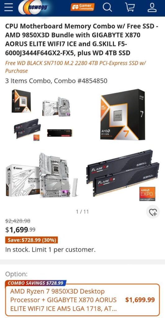 Cần sắp xếp lại) 9850x3d+x870 aorus Elite + 4tb sn7100 + gskill ngọn lửa 128gb