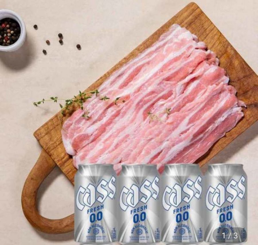 Cass Zero 355ml 24 lon bia không cồn + 300g thịt ba chỉ sống Hàn Quốc