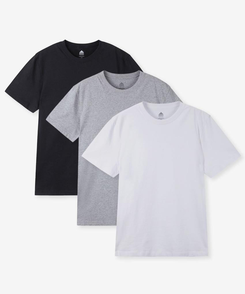 3 gói áo thun ngắn tay dày dặn cotton nguyên chất, 3 gói áo thun ngắn tay cổ tròn cotton nguyên chất