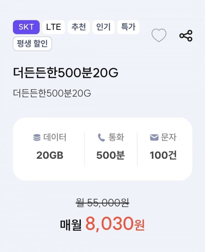 500 phút đàm thoại, 20GB data