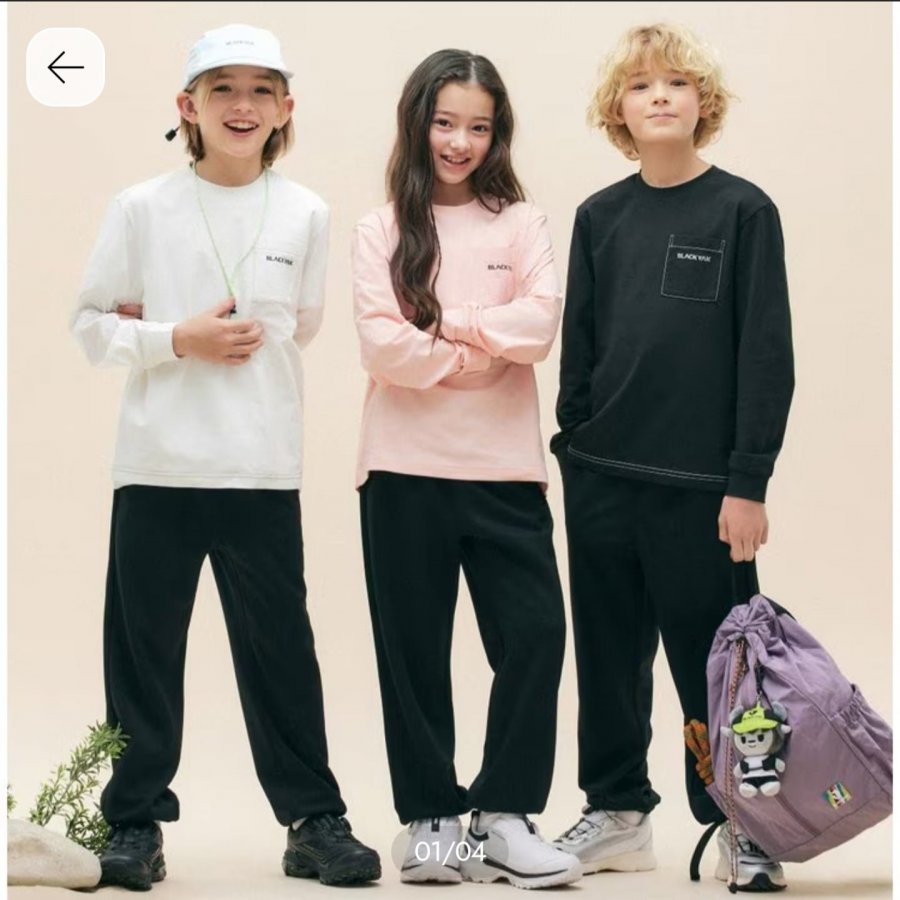 Set áo thun đơn dài tay + quần jogger cho trẻ em Black Yak