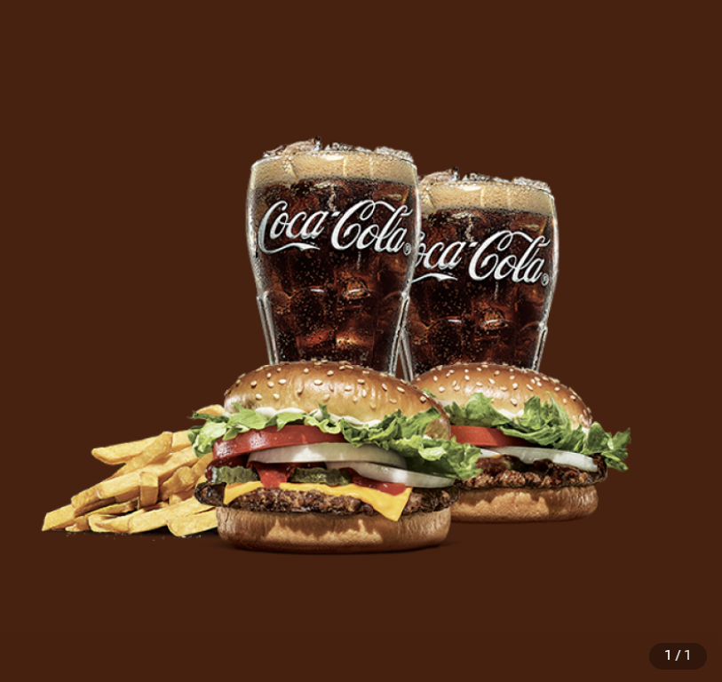 [G Market] (Burger King) Phô mai Whopper Junior + Bulgogi Whopper Junior + Cola R + Cola R + Khoai tây chiên R