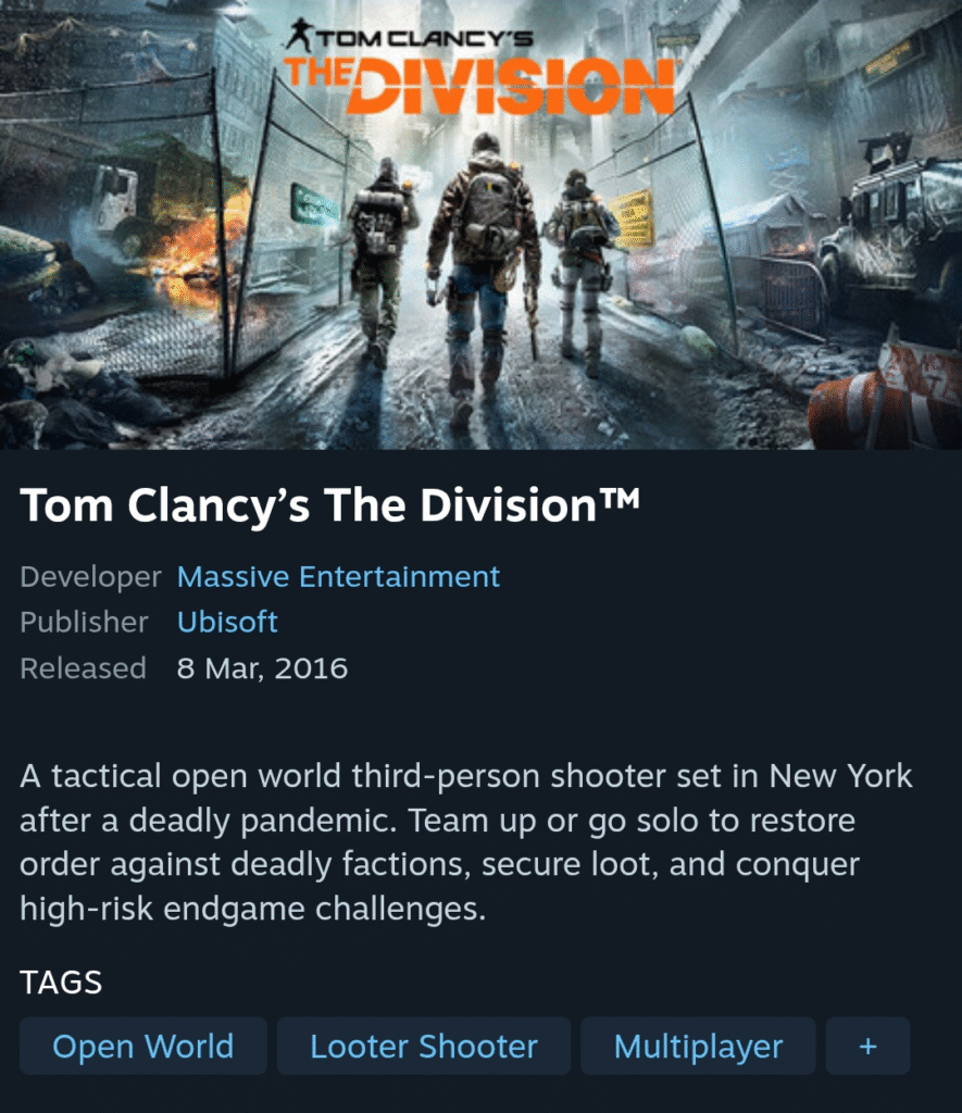 [Steam] Tom Clancy’s The Division -90%