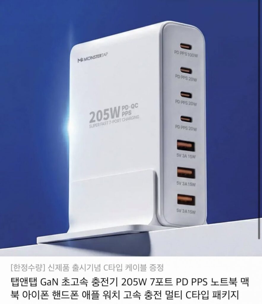 Bộ sạc cực nhanh Tap & Tap GaN 205W 7 cổng