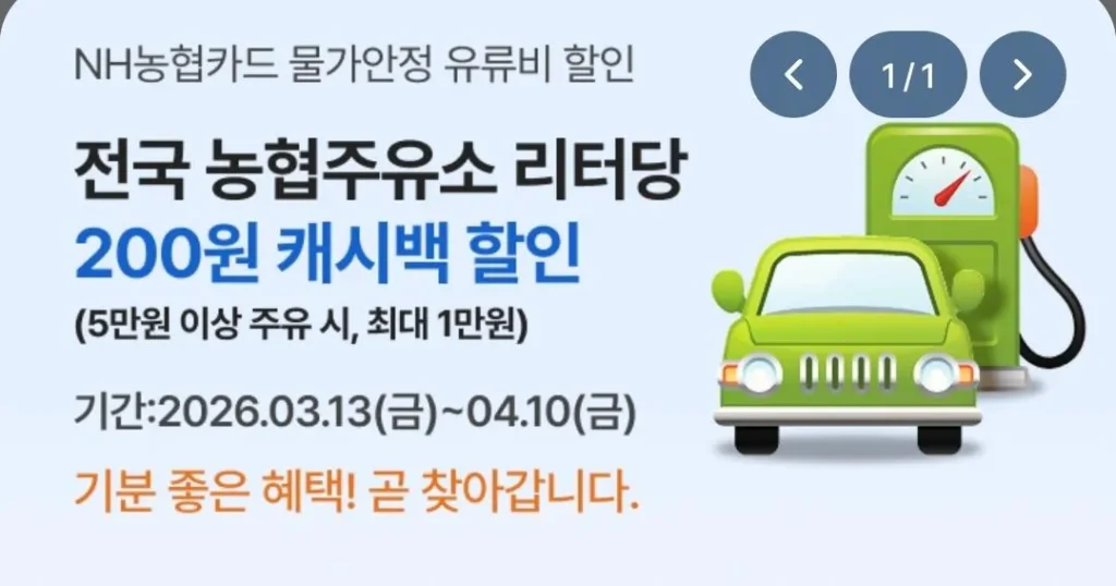 Giảm 200 won/lít tại trạm xăng Nonghyup (bắt đầu từ ngày 13/3)