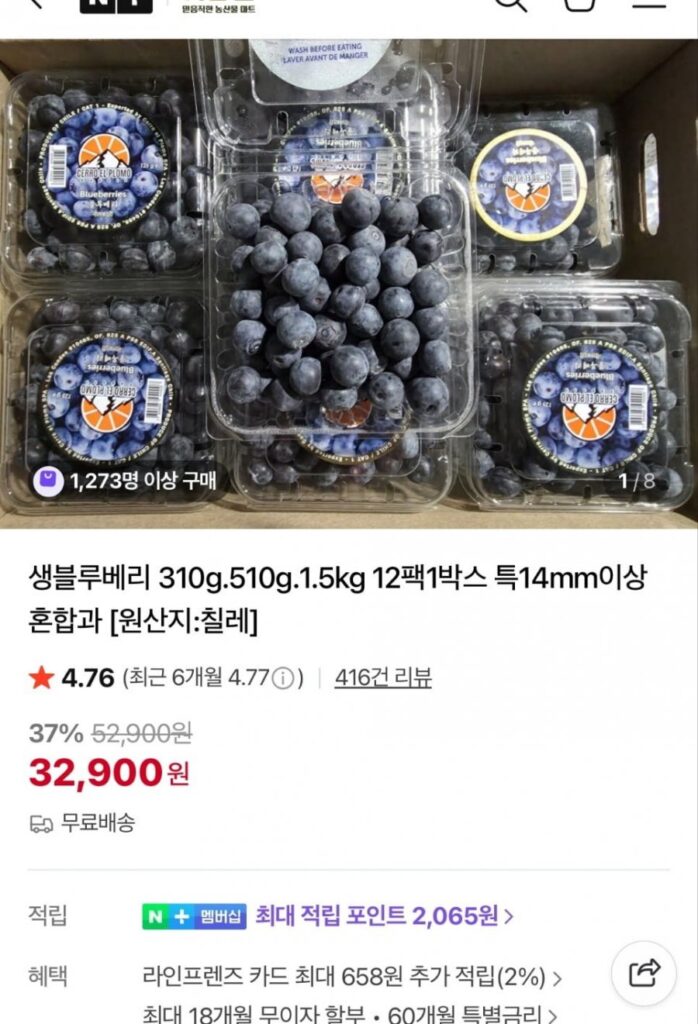 Việt quất tươi đặc biệt 12 gói 1,5kg