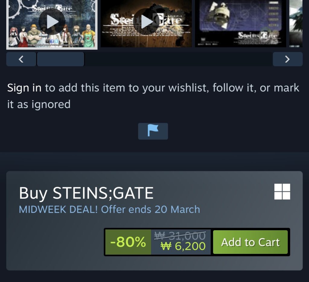 [Steam] STEINS;GATE -80% (6.200 KRW/miễn phí)
