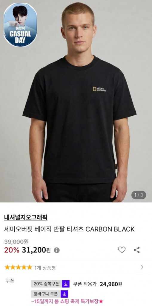 Áo thun ngắn tay cơ bản bán overfit của National Geographic