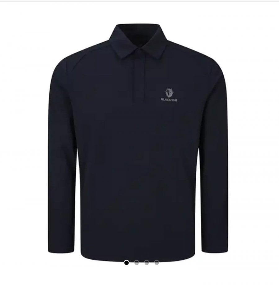 Áo thun nam dài tay có cổ cơ bản của Yak màu đen