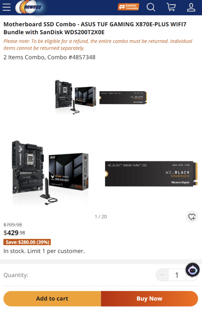 [Newegg] (Mua trực tiếp) ASUS TUF X870E + SN850X 2TB + TFORCE 1TB SSD