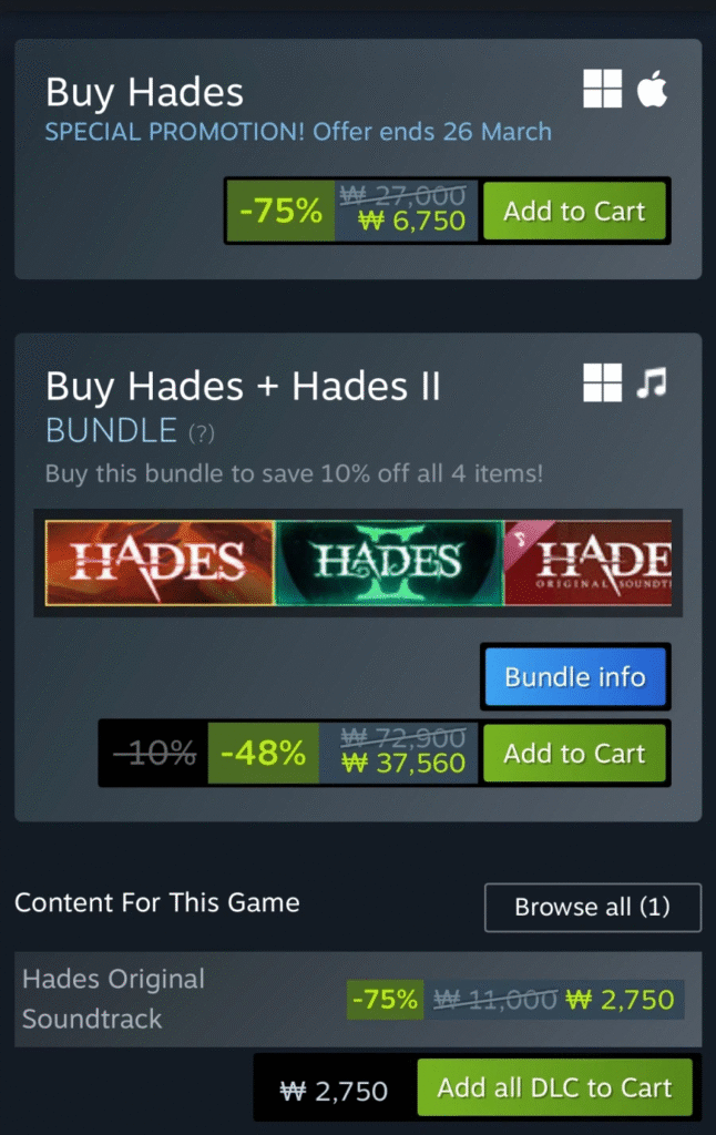 [Steam] Hades (6.750 won/miễn phí)