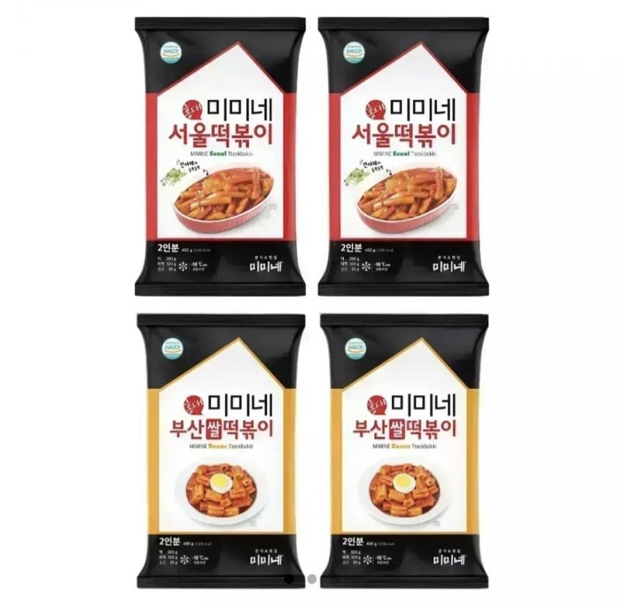 2 túi Tteokbokki Mamine Seoul + 2 túi Tteokbokki Busan, tổng cộng 8 phần ăn