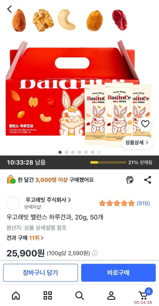 Woogo Rabbit Balance Daily Nuts 20g 50 miếng