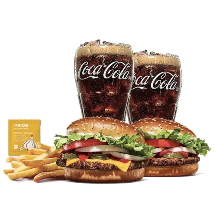 Burger King Phô mai Whopper Junior + Whopper Junior + Cola R + Cola R + Tỏi nướng lắc