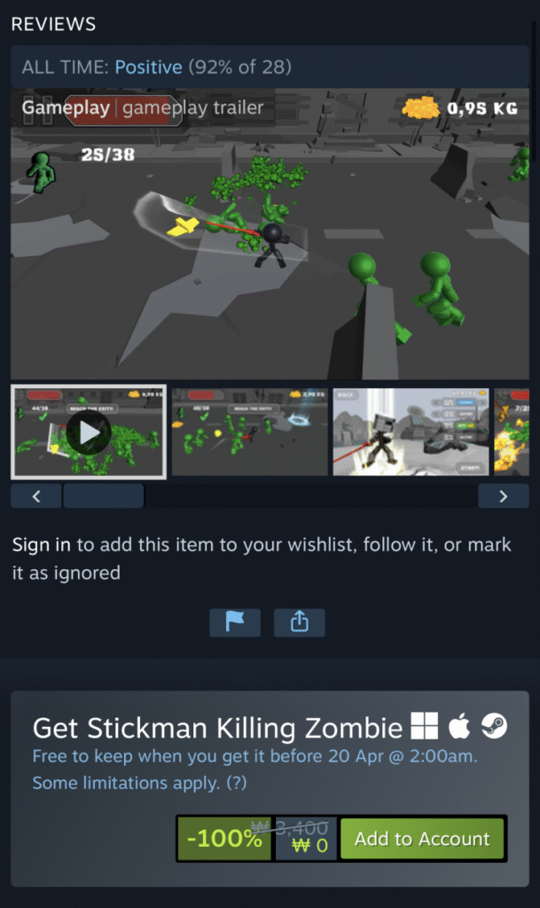 [Steam] Stickman GrabTheGames tiêu diệt zombie