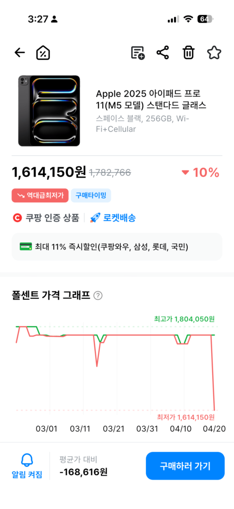 iPad Pro M5 Cellular 256 (Lotte, Samsung, Kookmin)