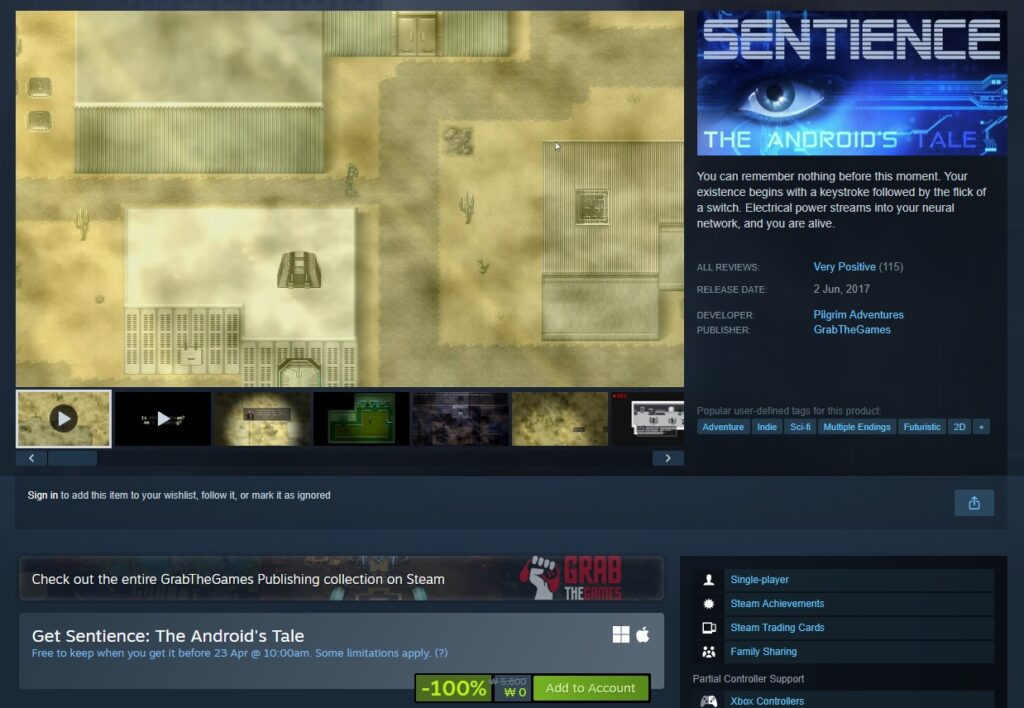 [Steam] Sentience: Câu chuyện của Android miễn phí