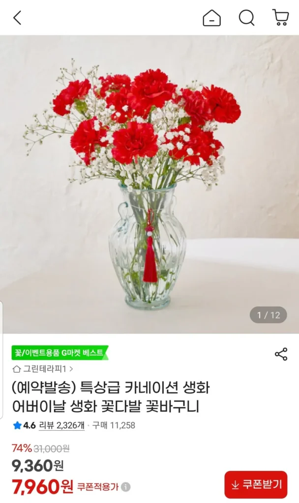 5 bông hoa cẩm chướng tươi