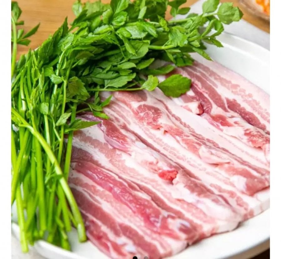 SET bụng heo ngò tây (1kg thịt heo sống nội địa + ngò tây 200g + rau ssam)