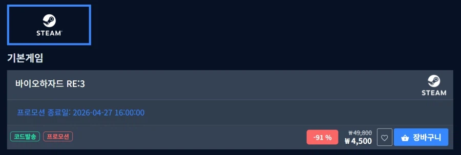 Khuyến mãi Resident Evil RE3 91%