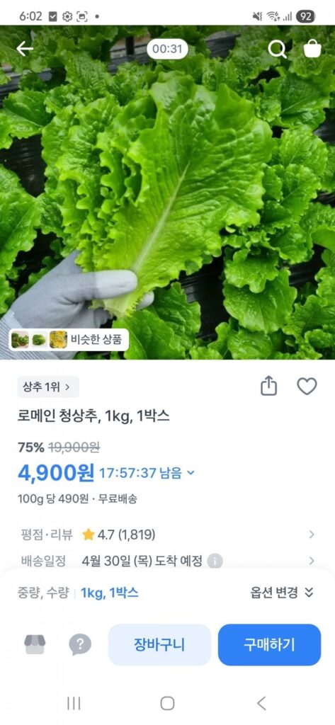 Xà lách romaine xanh 1kg